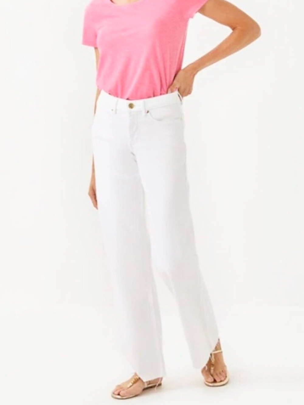Lilly Pulitzer Aniston High Rise Straight Leg Raw Hem Resort White Jeans 14